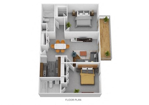 Floor plan for 2 beds, 2 baths, 840 sqft